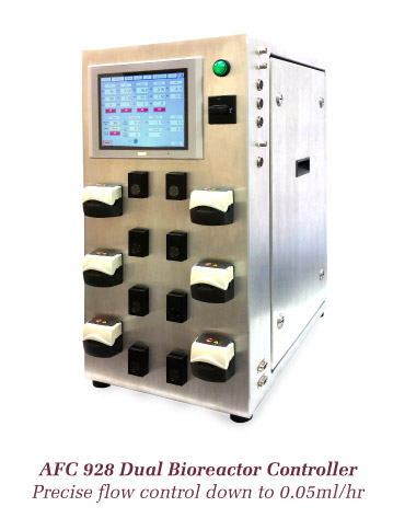 Process control equipment from ILS Automation: AFC 928 dual bioreactor controller offers micro pumps for very low flow applications down to 0.05ml per hour